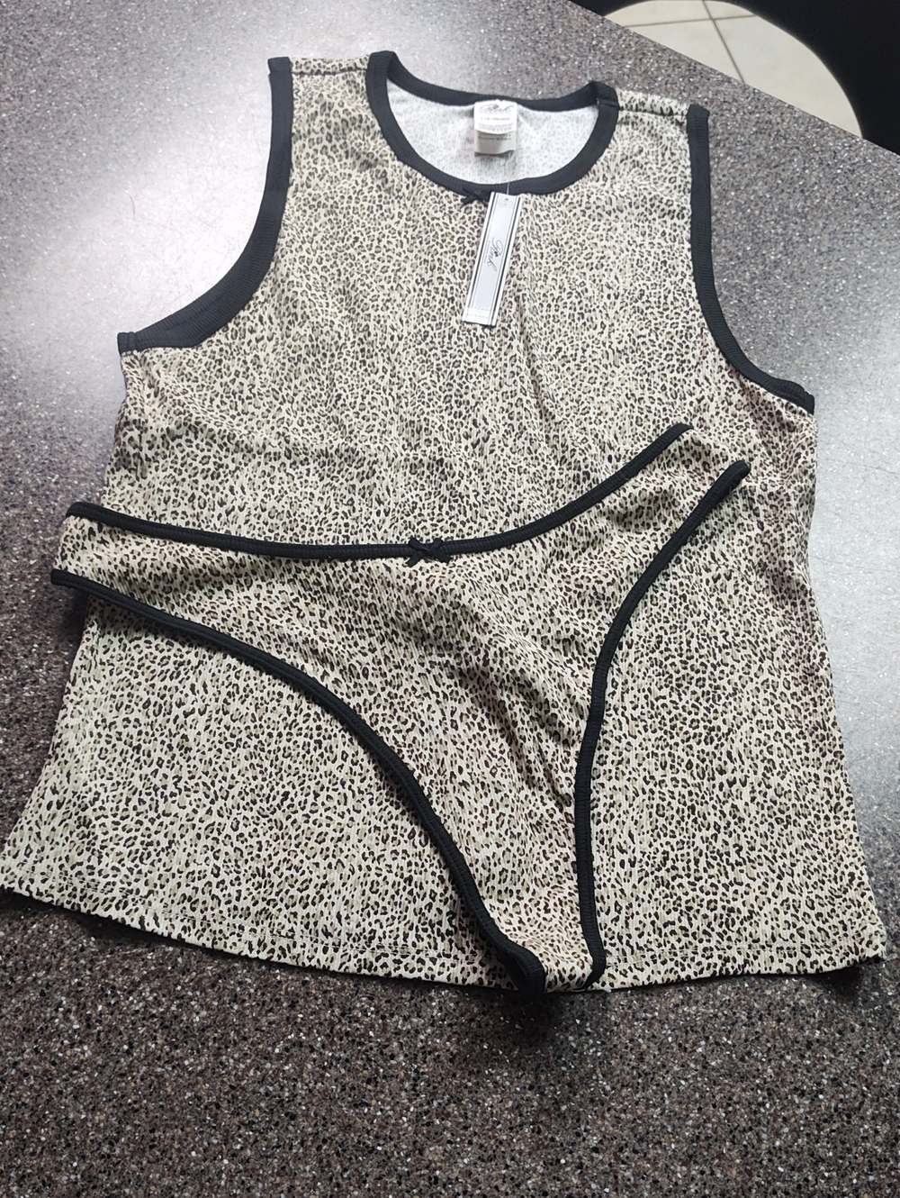 PINK Victoria's Secret Leopard-Print Tank & Brief Set in Beige and Black